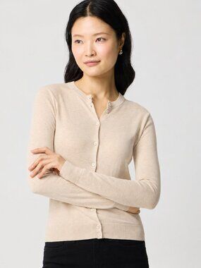 J.CREW FACTORY Clare Beige 100% Cotton Knit Fitted Cardigan Sweater, Size S